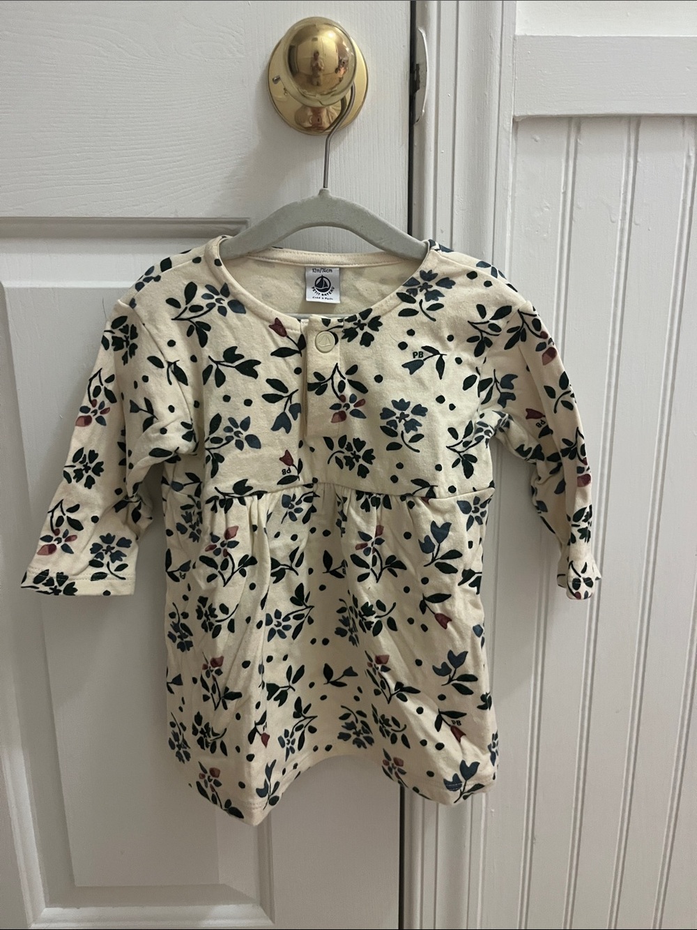Petit Bateau Cream Dress with Navy and Pink Floral Print